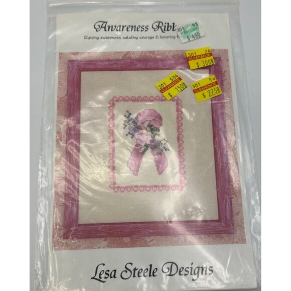 Cross-Stitch Pattern Breast Cancer Awareness Ribbon Lesa Steele Designs VTG - Picture 1 of 2